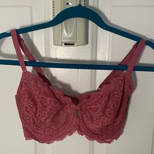 Victoria’s Secret Bra 34F (3D) Underwire Unpadded Lace Aged Magenta